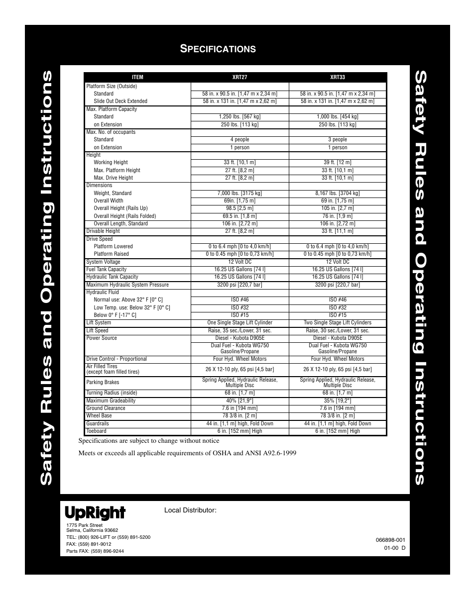 Pecifications | Snorkel XRT33-sn2300+ANSI User Manual | Page 16 / 16