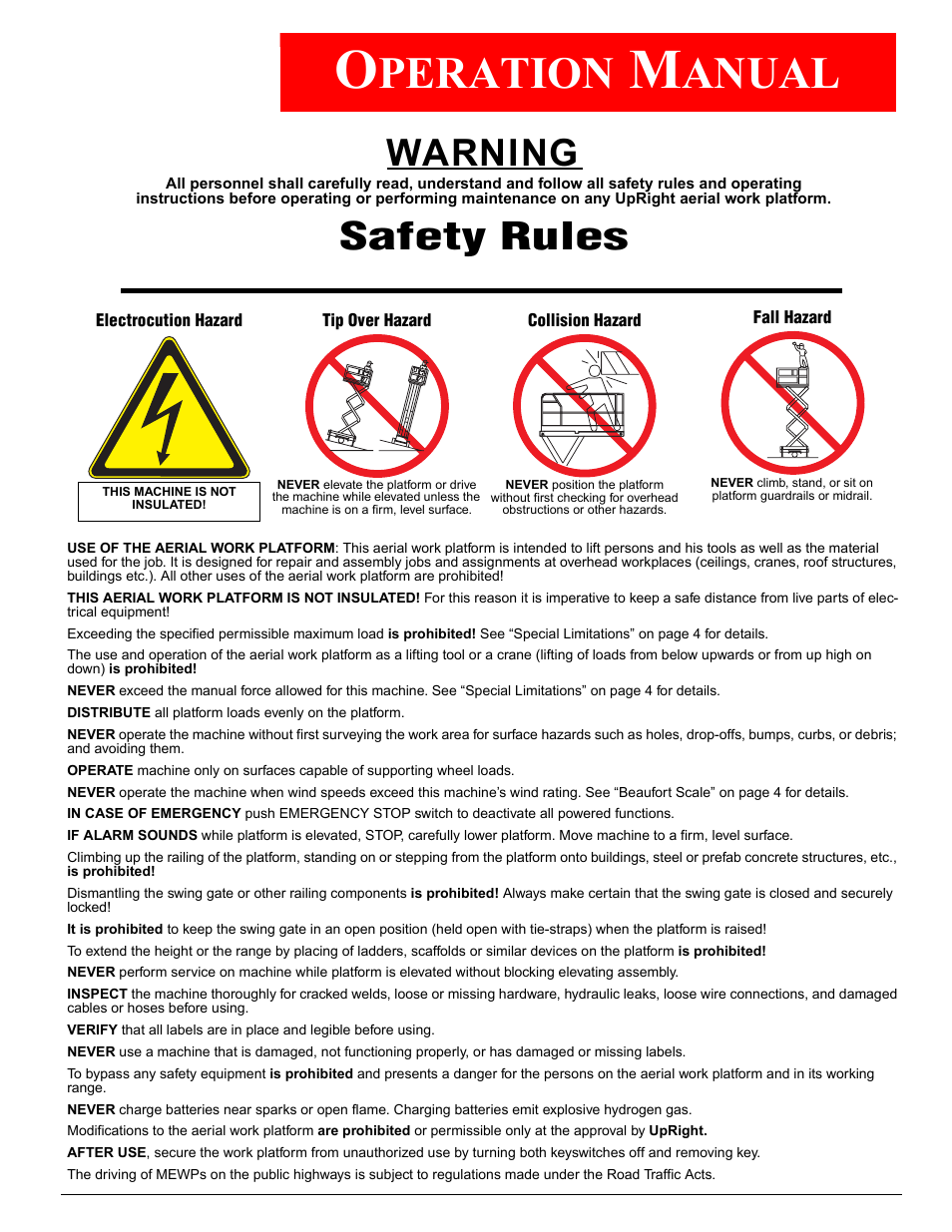 Peration, Anual, Warning | Safety rules | Snorkel XT24AL-sn10000+ User Manual | Page 4 / 52