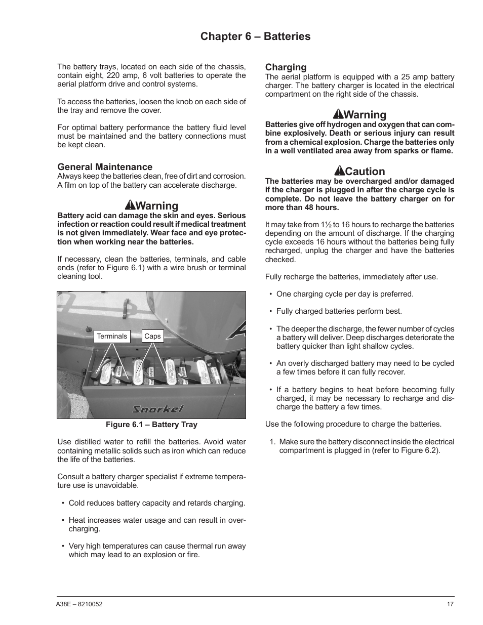 Chapter 6 – batteries, Warning, Caution | Snorkel A38E-sn004509+ User Manual | Page 21 / 60