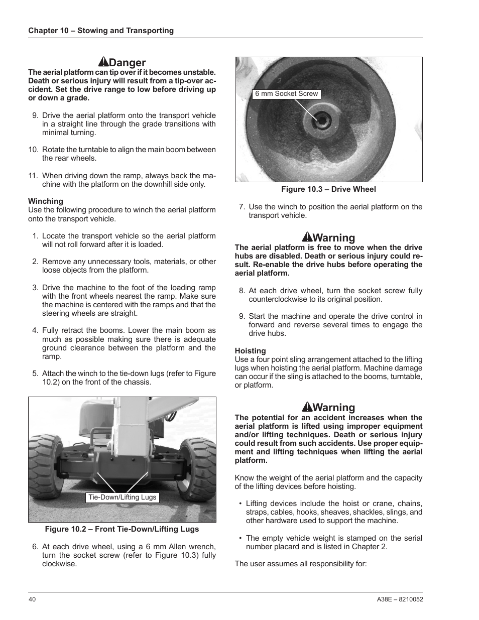 Danger, Warning | Snorkel A38E-sn004509+ User Manual | Page 44 / 60