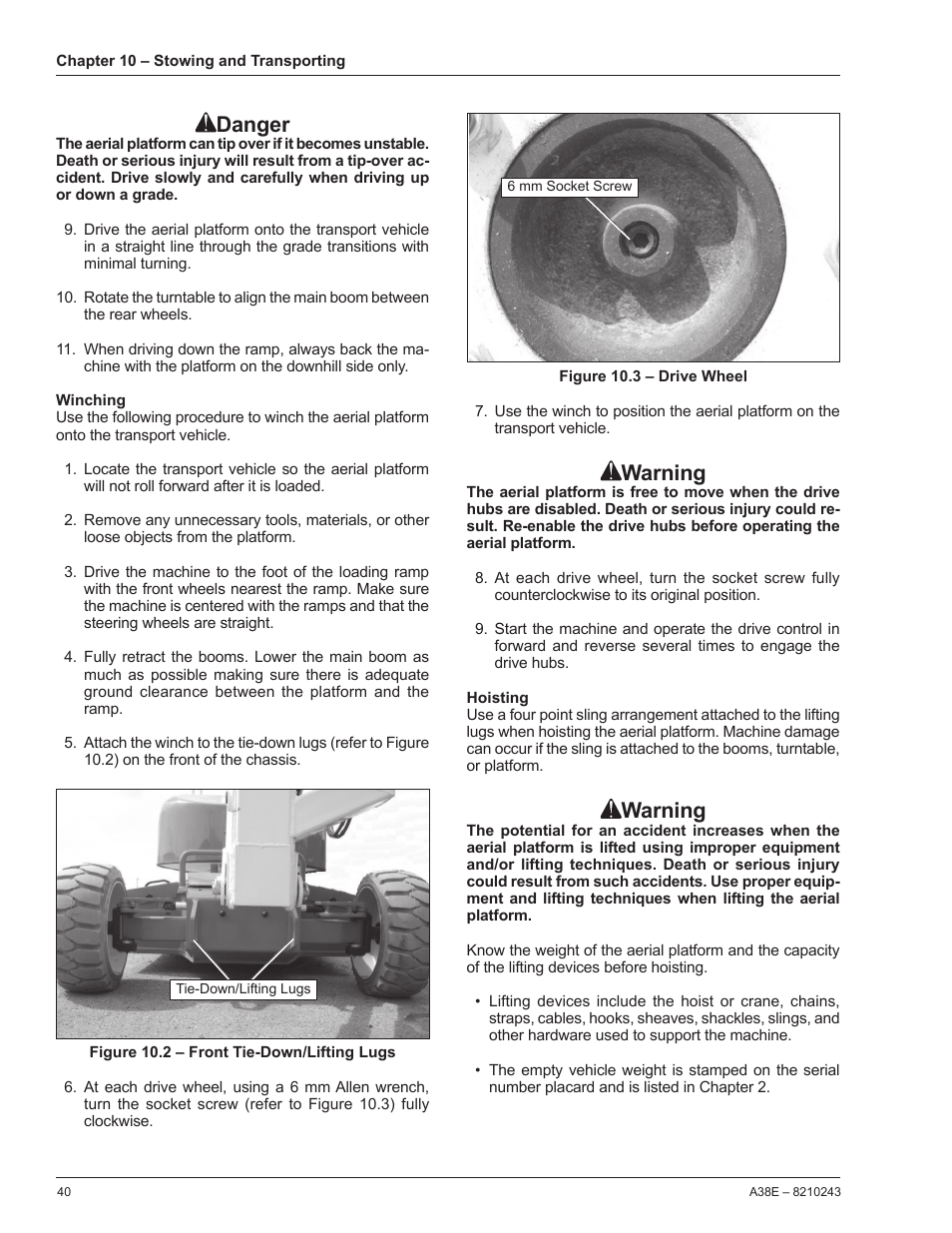 Danger, Warning | Snorkel A38E-sn006001+ User Manual | Page 44 / 58