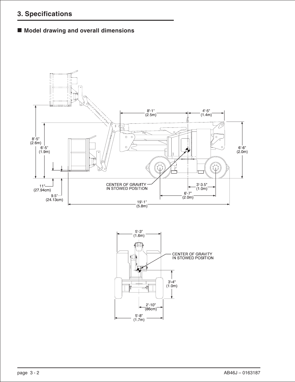 Model drawing and overall dimensions 3-2, Model drawing, 3-2, Overall dimensions, 3-2 | Model drawing and overall dimensions -2, Specifications | Snorkel AB46J User Manual | Page 20 / 74