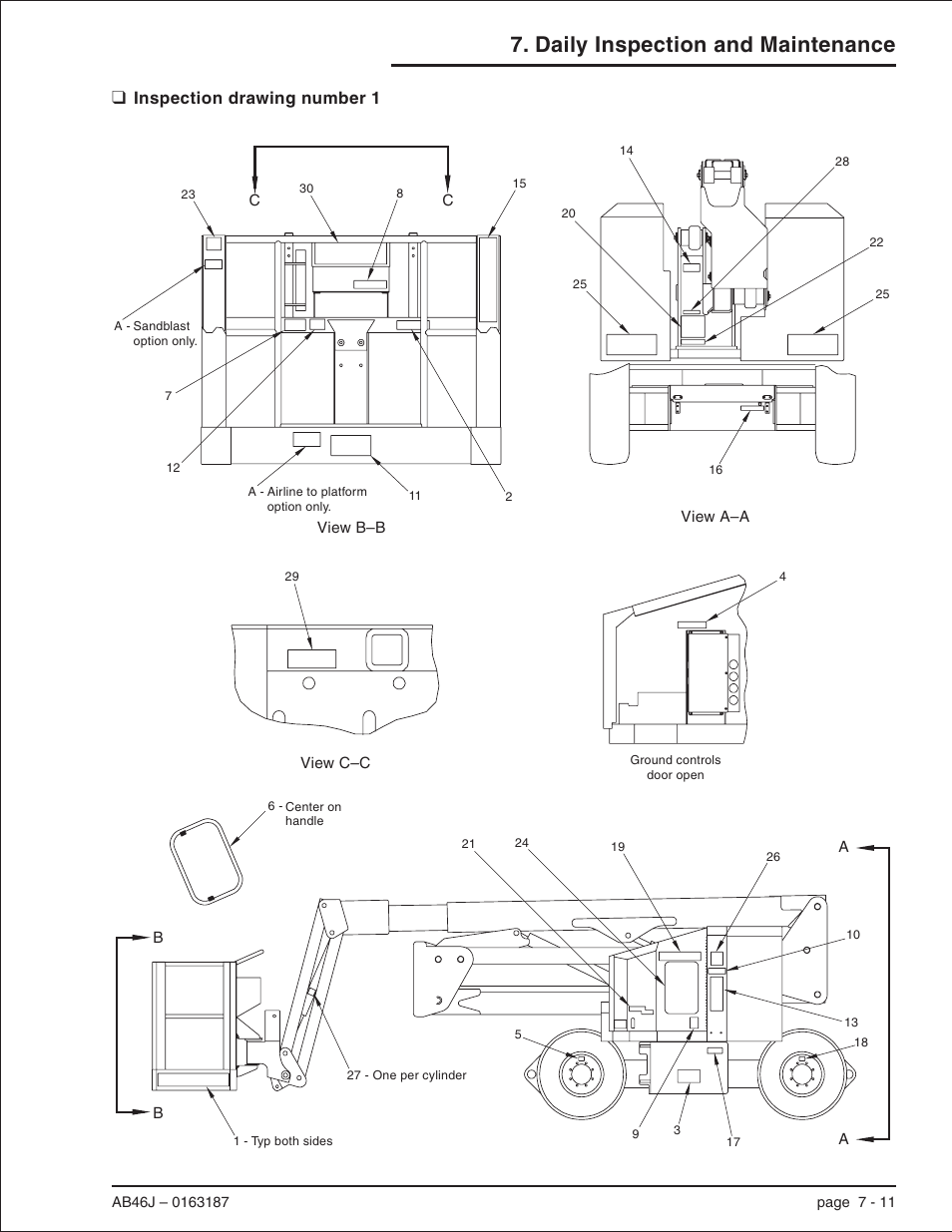 Inspection drawing number 1 7-11, Inspection drawing number 1 -11, Daily inspection and maintenance | Inspection drawing number 1 | Snorkel AB46J User Manual | Page 49 / 74