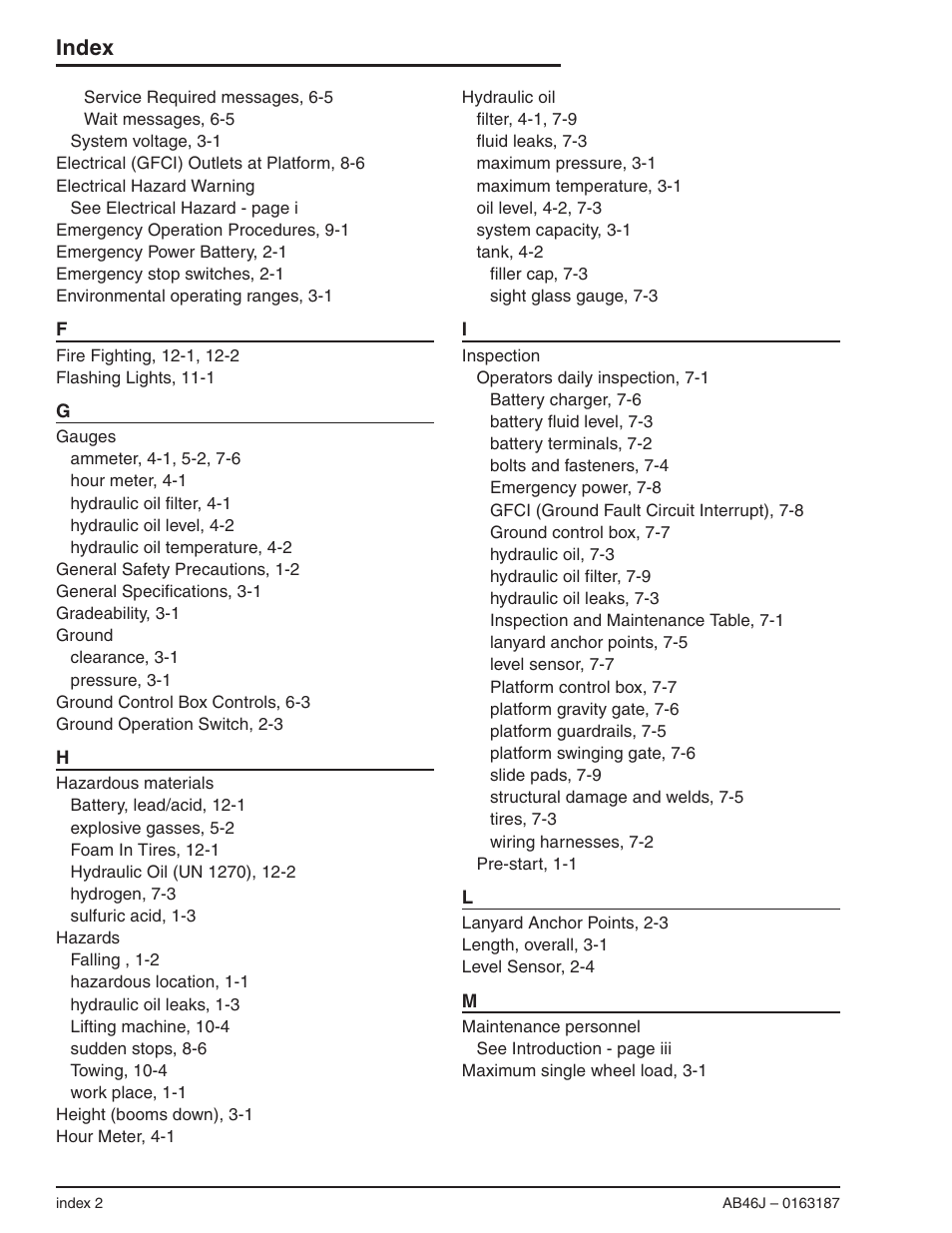 Index | Snorkel AB46J User Manual | Page 70 / 74