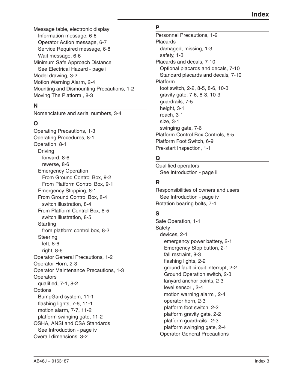 Index | Snorkel AB46J User Manual | Page 71 / 74