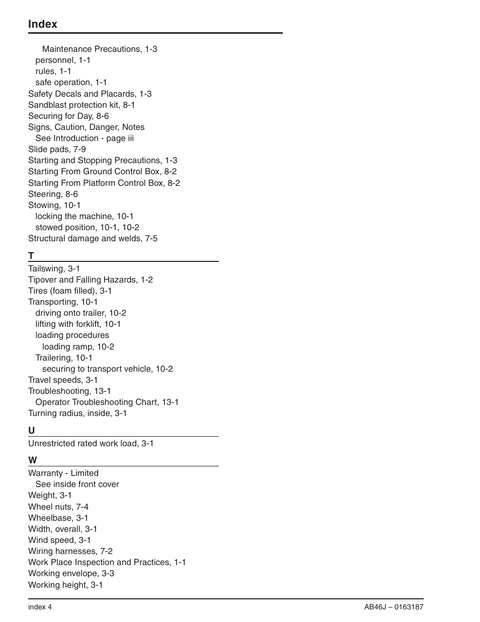 Index | Snorkel AB46J User Manual | Page 72 / 74