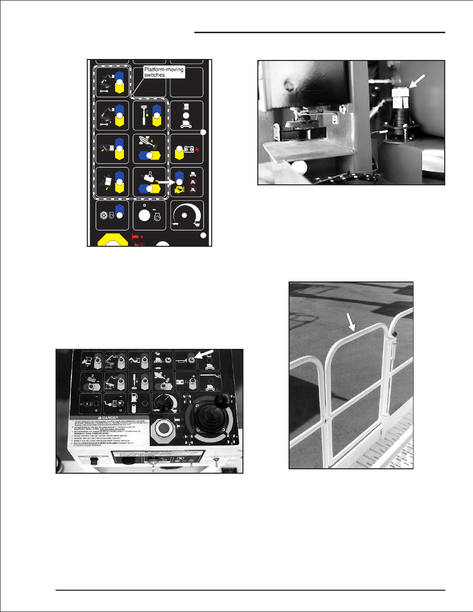 Foam filled tires 2-5, Platform foot switch 2-5, Lanyard anchor points 2-5 | Platform guardrails 2-5, Foam filled tires, 2-5, Lanyard anchor points, 2-5, Platform foot switch, 2-5, Platform guardrails, 2-5, Safety devices | Snorkel AB50J User Manual | Page 23 / 84