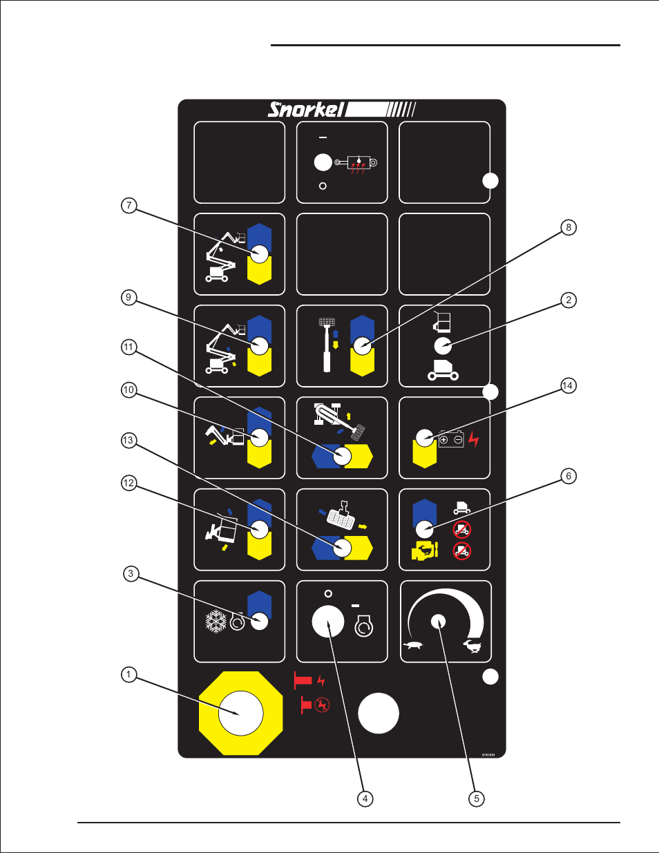 Controls, Controls description 6-1, Controls and controls decals locations 6-1 | Snorkel AB50J User Manual | Page 39 / 84
