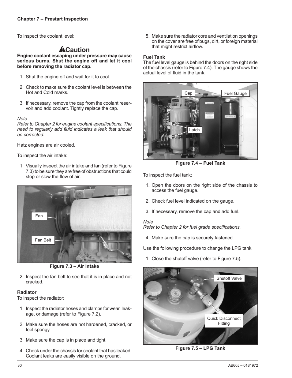 Radiator, Fuel tank, Caution | Snorkel AB60J User Manual | Page 34 / 76