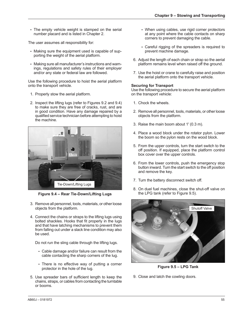Securing for transport | Snorkel AB60J User Manual | Page 59 / 76