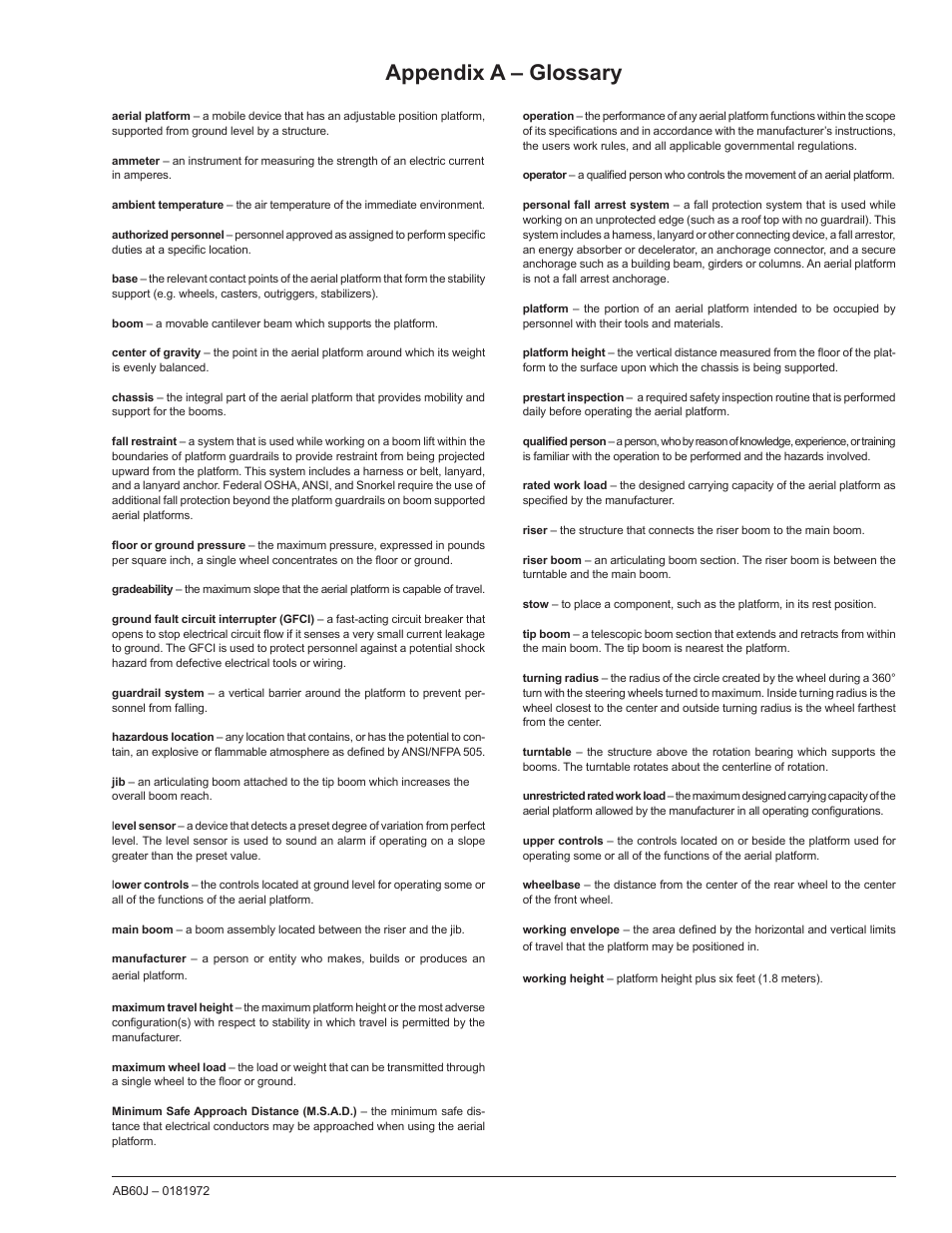 Appendix a – glossary | Snorkel AB60J User Manual | Page 69 / 76