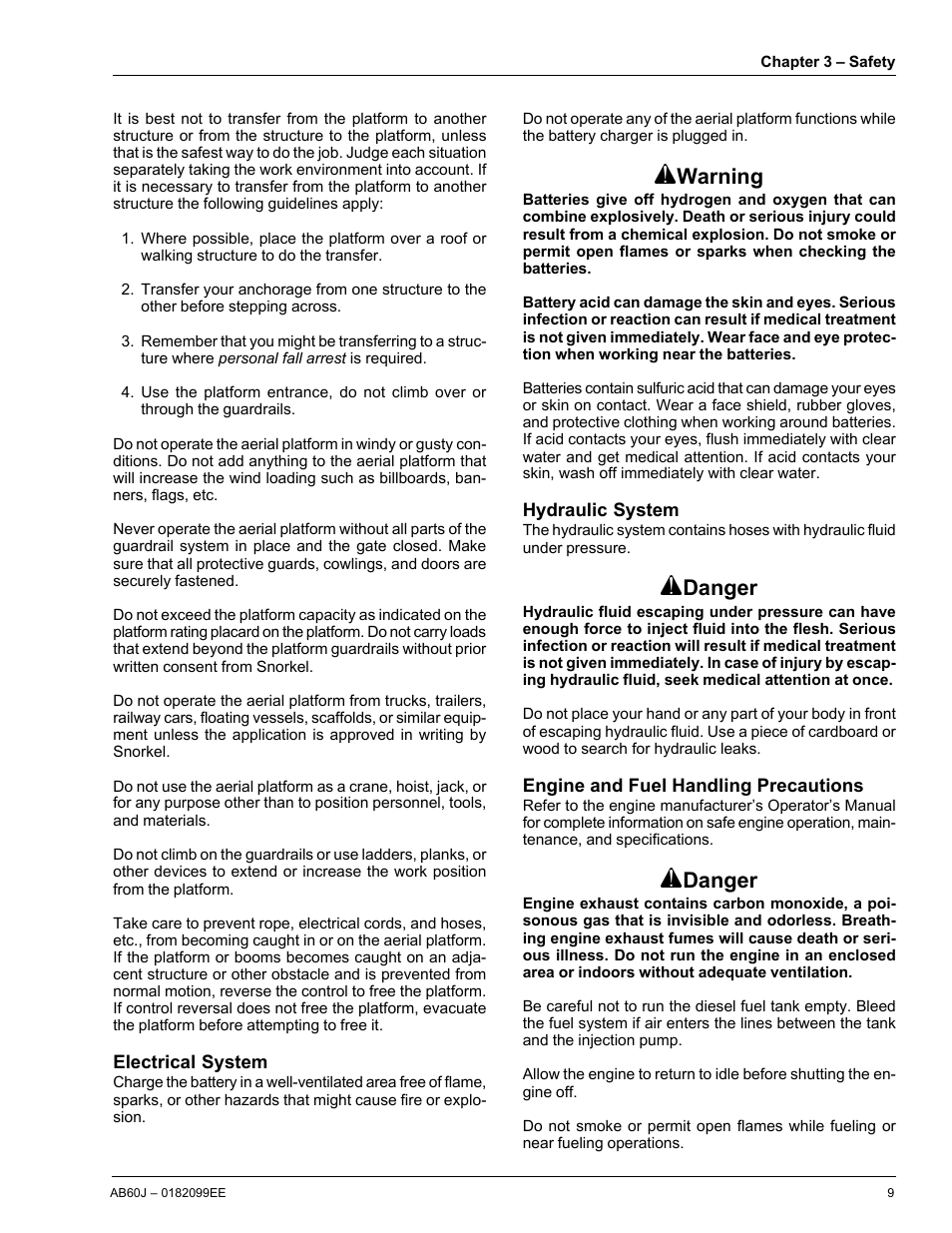 Warning, Danger | Snorkel AB60J CE User Manual | Page 13 / 68