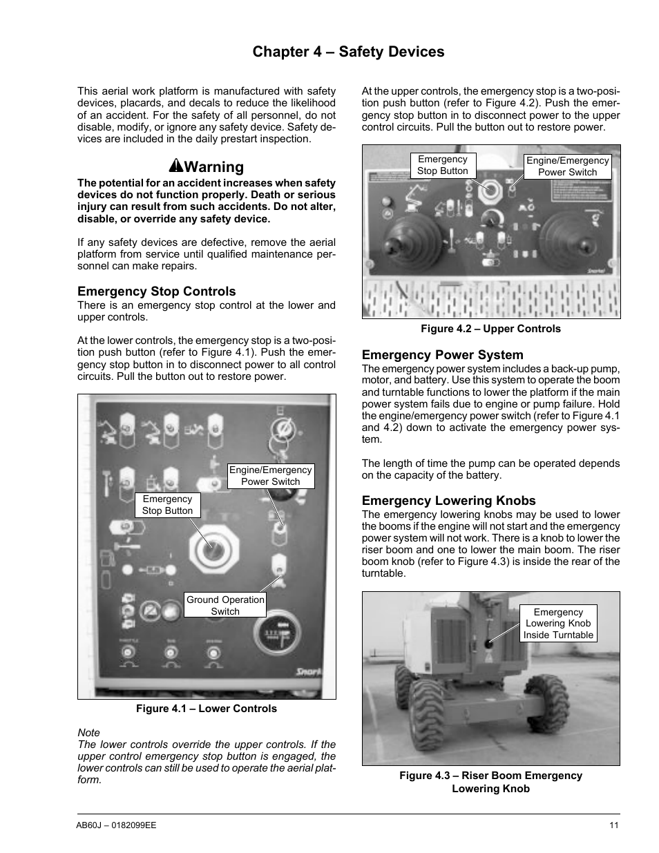 Chapter 4 – safety devices, Warning | Snorkel AB60J CE User Manual | Page 15 / 68