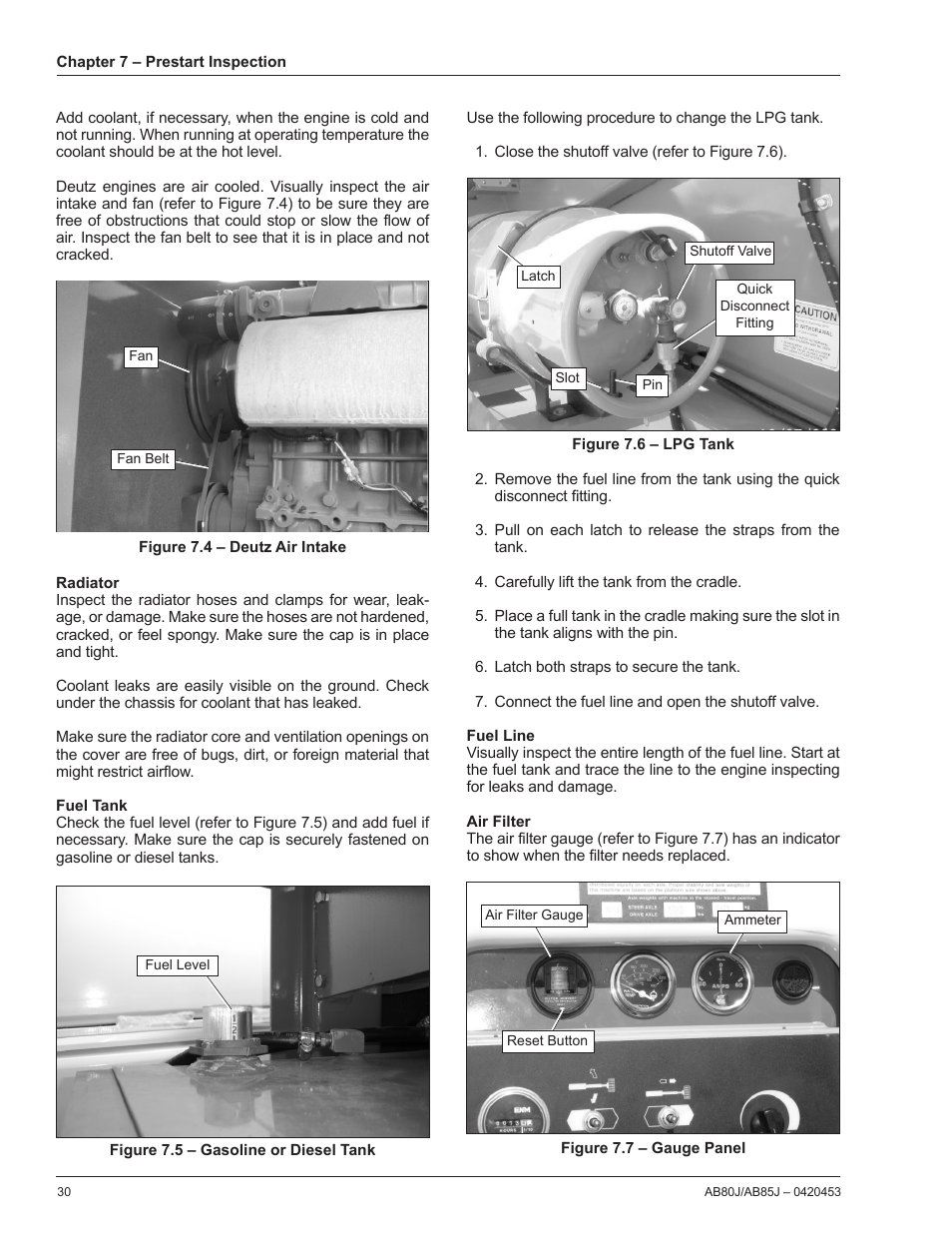 Radiator, Fuel tank, Fuel line | Air filter | Snorkel AB80J User Manual | Page 34 / 80