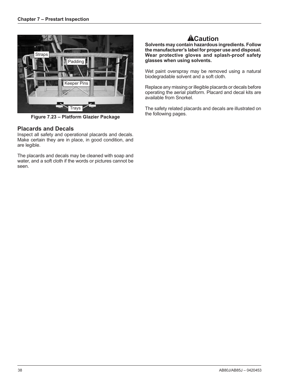 Placards and decals, Caution | Snorkel AB80J User Manual | Page 42 / 80