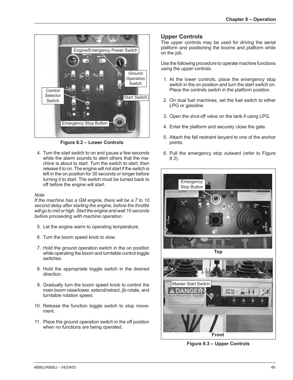 Upper controls | Snorkel AB80J User Manual | Page 53 / 80