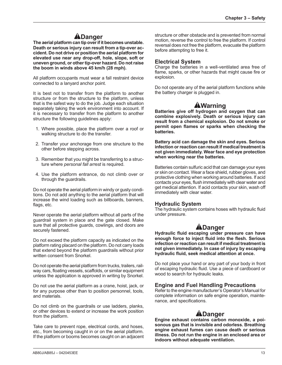 Danger, Warning | Snorkel AB85RJ CE User Manual | Page 17 / 74