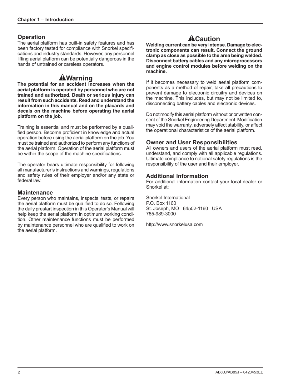 Warning, Caution | Snorkel AB85RJ CE User Manual | Page 6 / 74