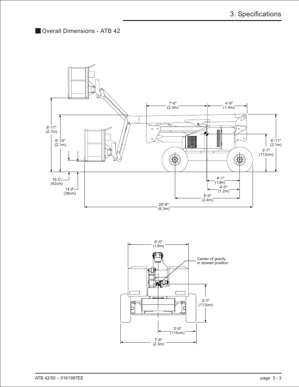 Overall dimensions - atb 42 3-3, Atb 42, 3-3, Overall dimensions - atb 42 -3 | Specifications, Soverall dimensions - atb 42 | Snorkel ATB50 CE User Manual | Page 29 / 88