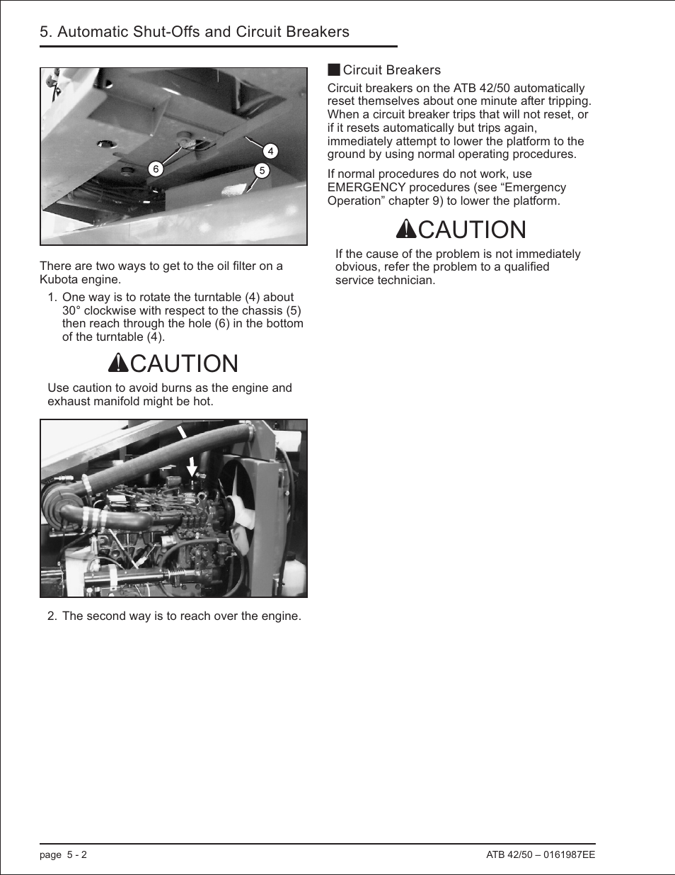 Circuit breakers 5-2, Circuit breakers, 5-2, Oil filter, 5-2 | Circuit breakers -2, Acaution | Snorkel ATB50 CE User Manual | Page 40 / 88