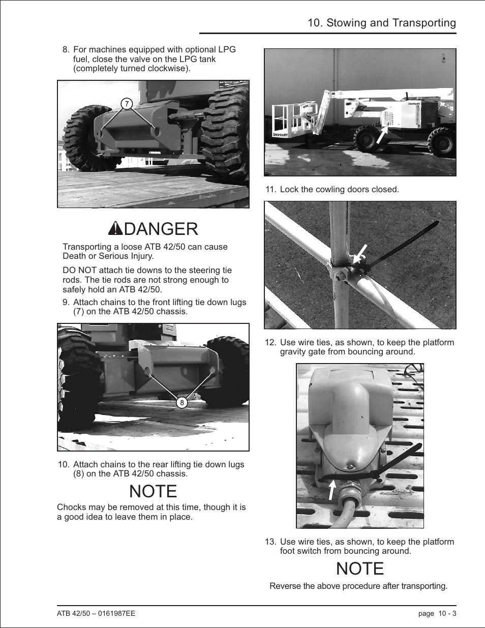 Attaching chains, 10-3, Adanger | Snorkel ATB50 CE User Manual | Page 75 / 88