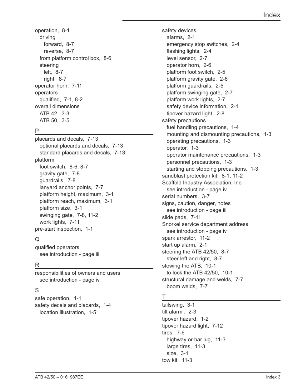 Index | Snorkel ATB50 CE User Manual | Page 85 / 88