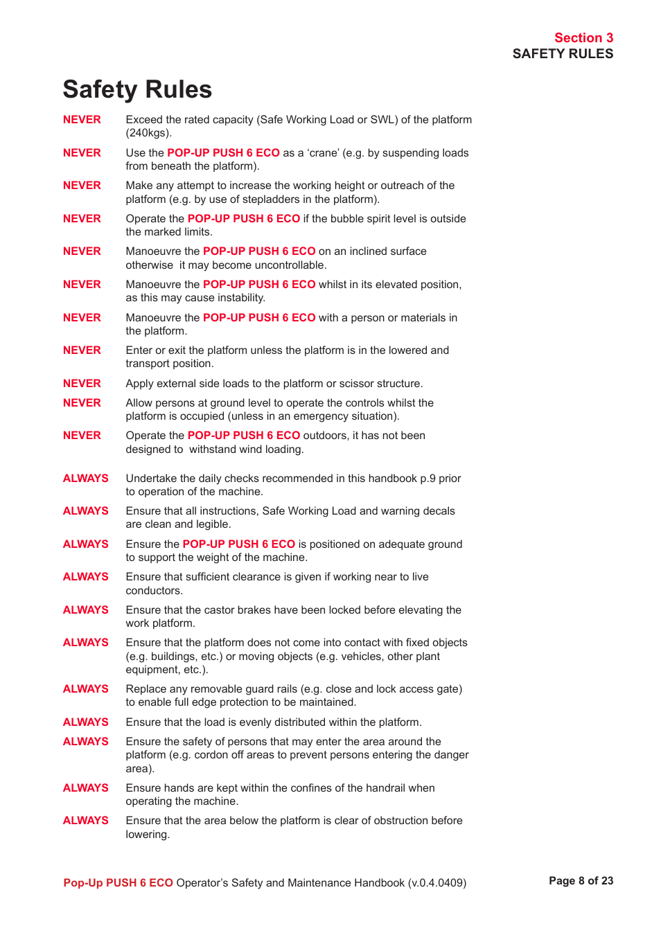 Safety rules | Snorkel ECO 6-sn4223+ User Manual | Page 9 / 26