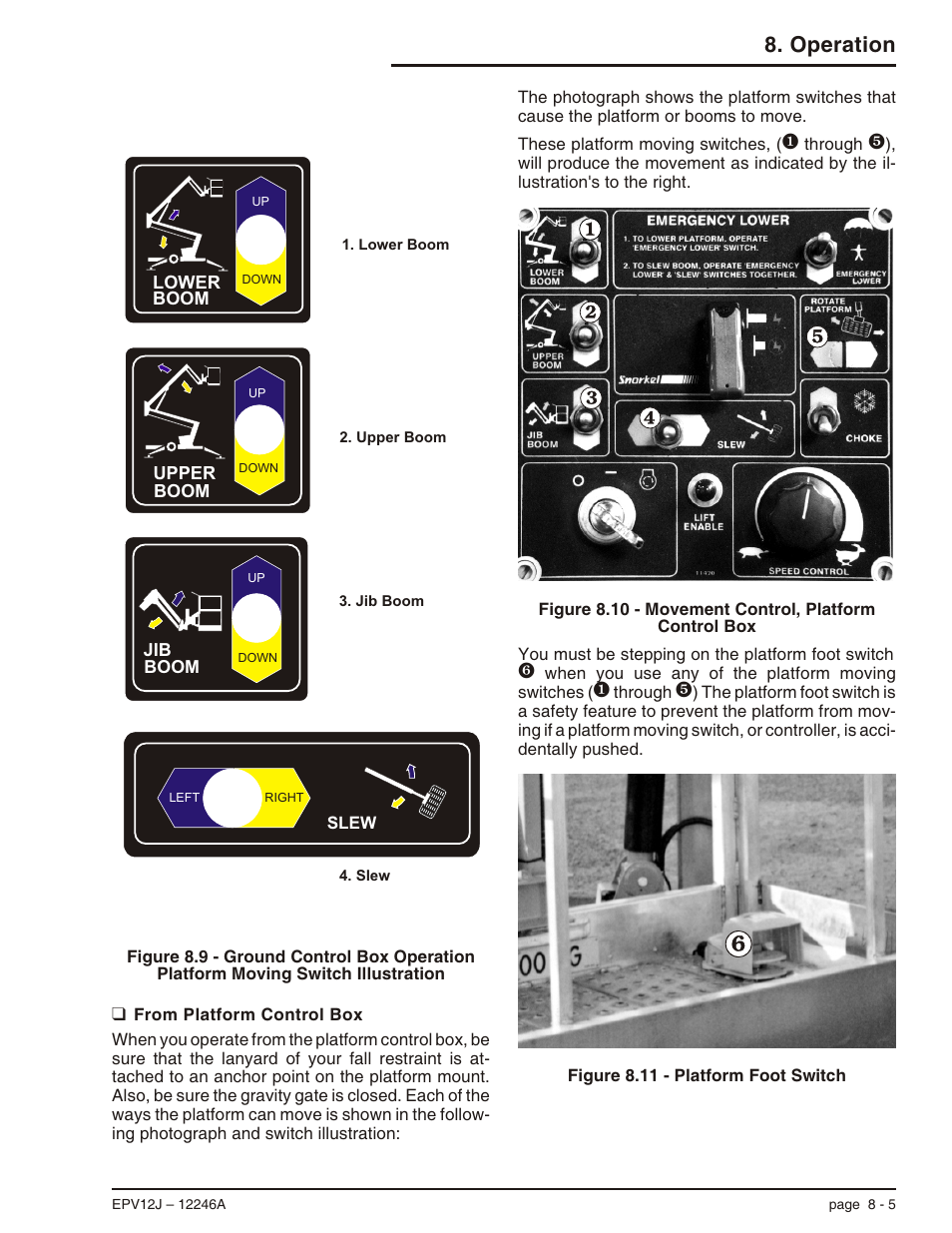 From platform control box 8-5, Foot switch, 8-5, From platform control box -5 | Operation | Snorkel EPV12J User Manual | Page 49 / 65