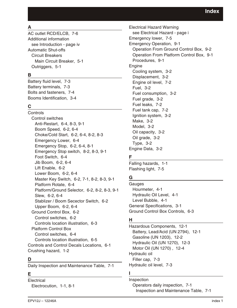 Index | Snorkel EPV12J User Manual | Page 63 / 65