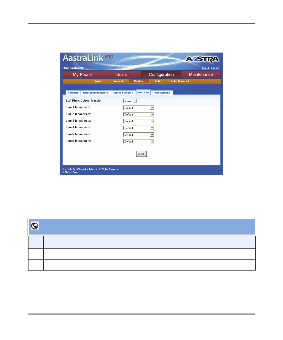 Configuring fxo lines for incoming calls, Aastralink web ui | Aastra Telecom AastraLink Pro 160 User Manual | Page 168 / 360