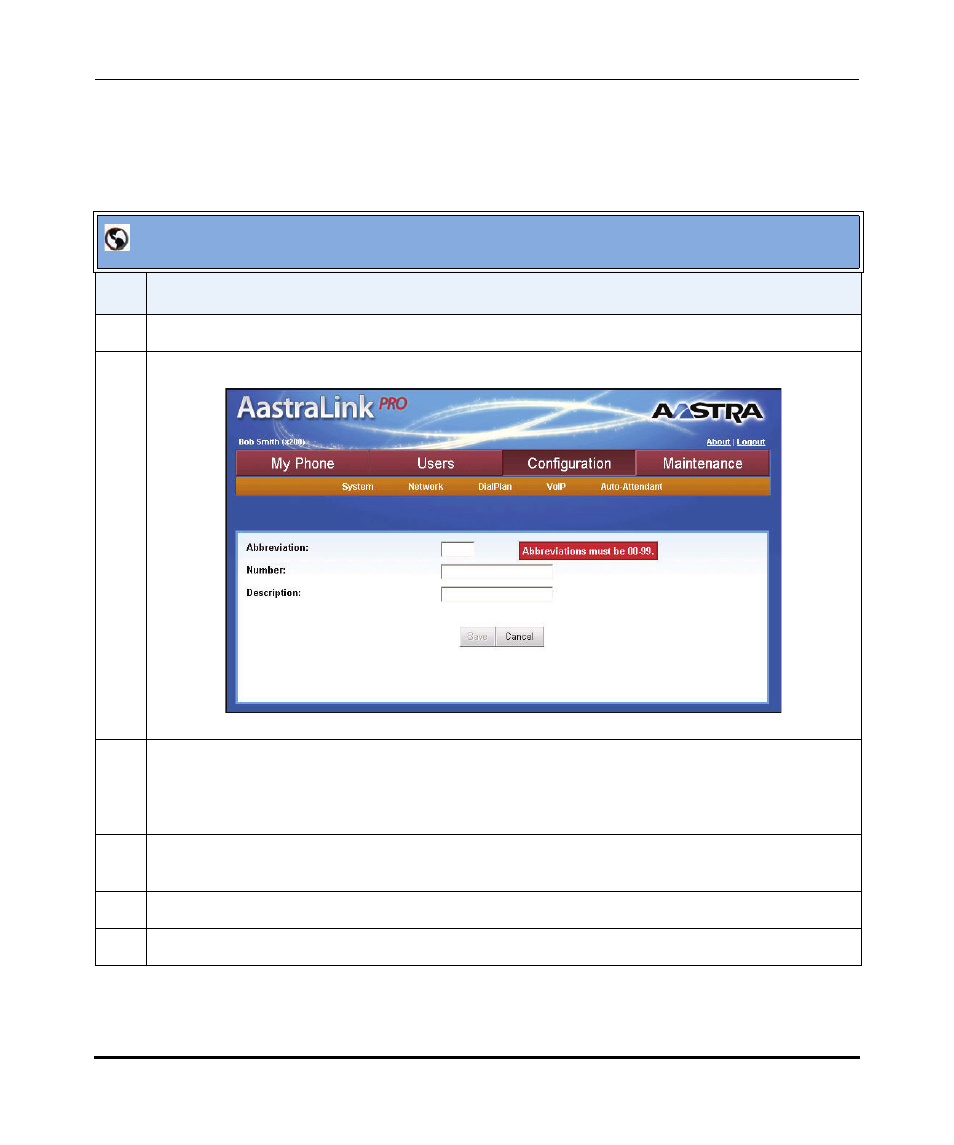 Configuring abbreviated numbers, Aastralink web ui | Aastra Telecom AastraLink Pro 160 User Manual | Page 181 / 360