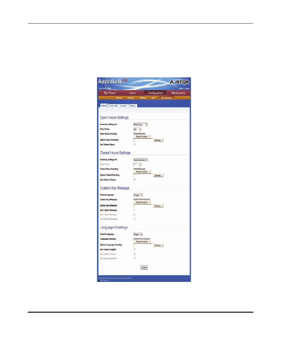 Configuring auto-attendant | Aastra Telecom AastraLink Pro 160 User Manual | Page 222 / 360