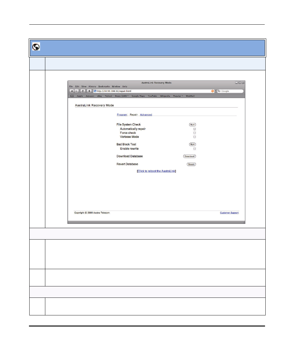 Aastralink recovery ui | Aastra Telecom AastraLink Pro 160 User Manual | Page 315 / 360