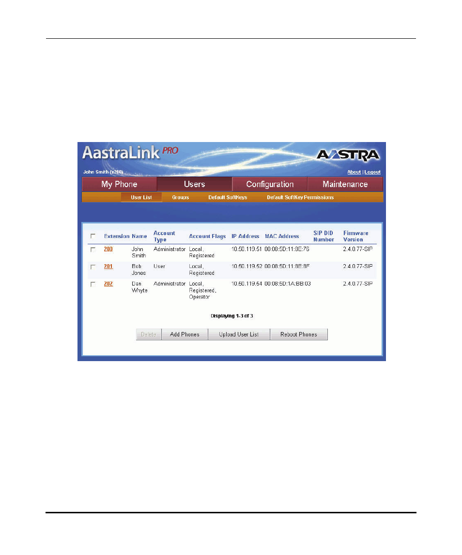 Accessing the users menu | Aastra Telecom AastraLink Pro 160 User Manual | Page 47 / 360