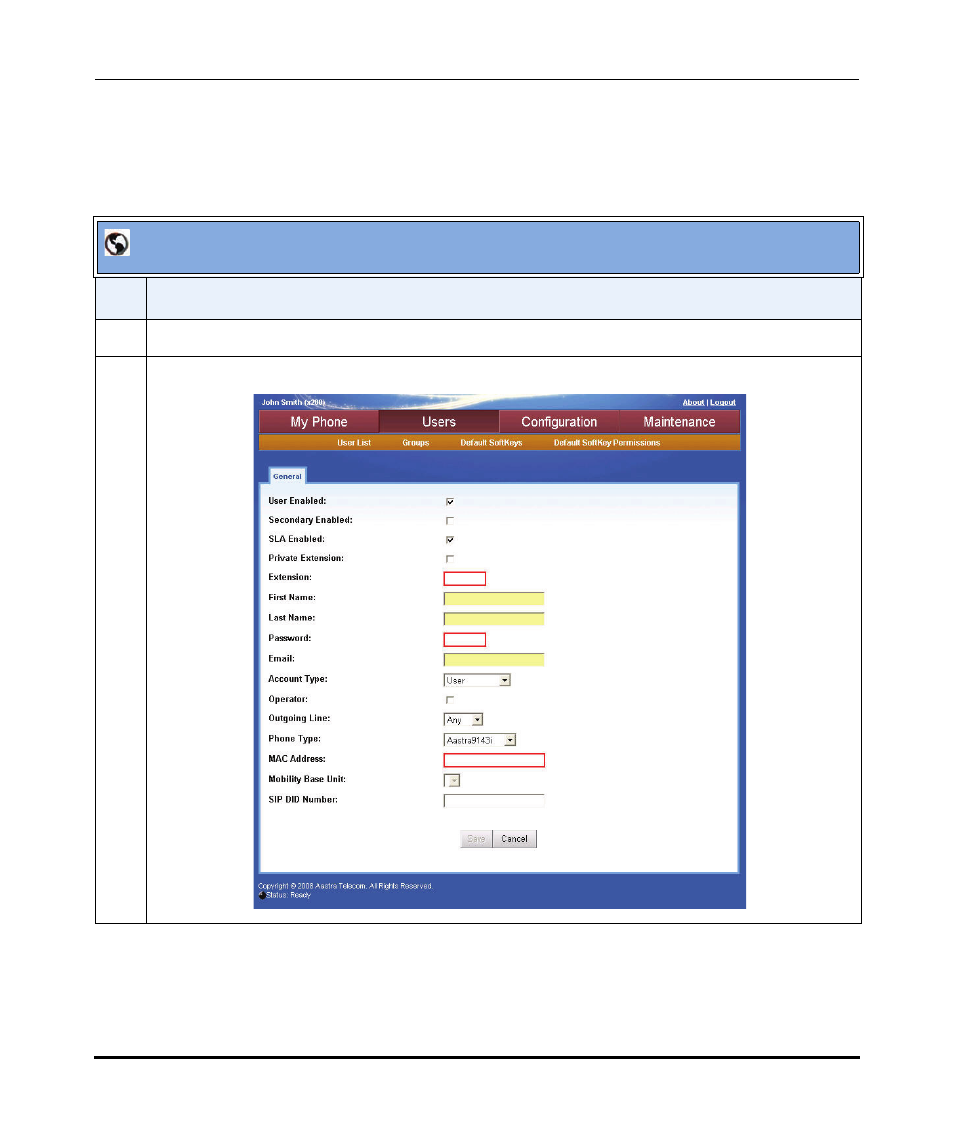 Adding a user account, Aastralink web ui | Aastra Telecom AastraLink Pro 160 User Manual | Page 54 / 360