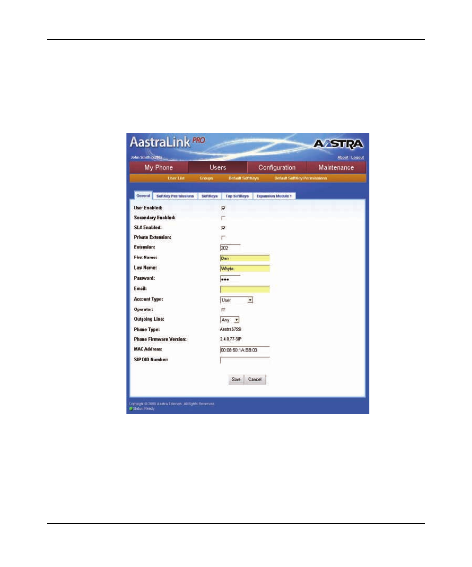 Editing a user account, Reference | Aastra Telecom AastraLink Pro 160 User Manual | Page 59 / 360