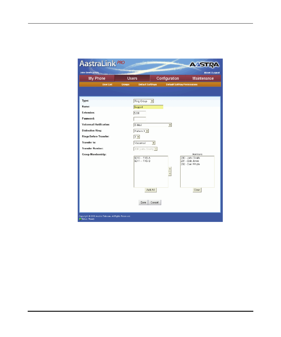 Example of a ring group | Aastra Telecom AastraLink Pro 160 User Manual | Page 91 / 360