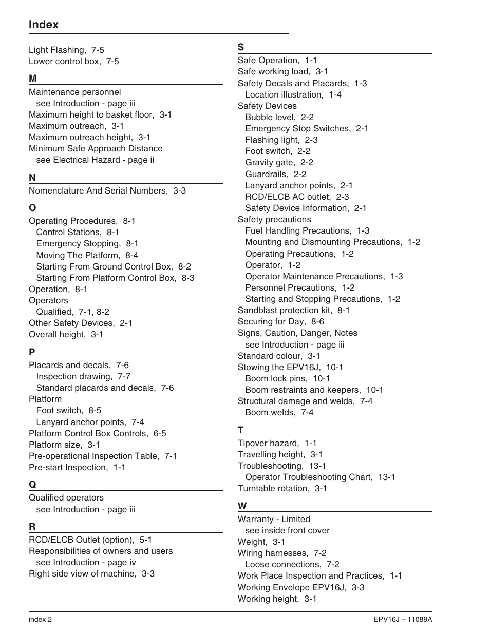 Index | Snorkel EPV16J User Manual | Page 61 / 61