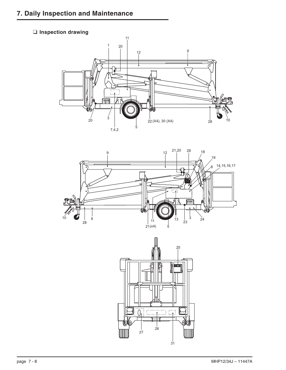 Inspection drawing 7-8, Inspection drawing, 7-8, Inspection drawing -8 | Daily inspection and maintenance, Inspection drawing | Snorkel MHP34J User Manual | Page 44 / 66