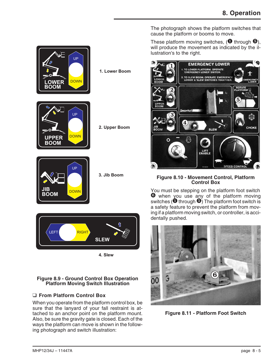From platform control box 8-5, Foot switch, 8-5, From platform control box -5 | Operation | Snorkel MHP34J User Manual | Page 49 / 66