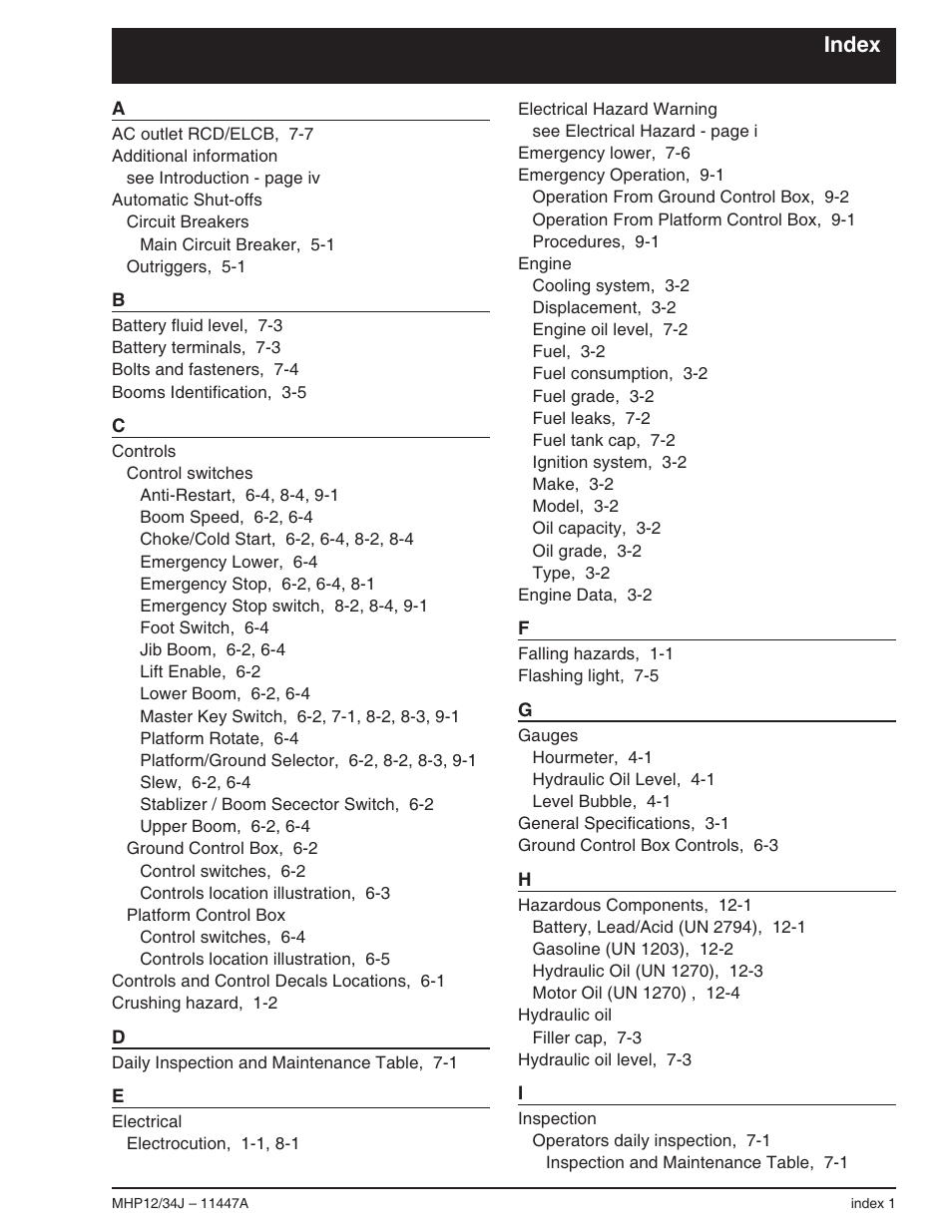 Index | Snorkel MHP34J User Manual | Page 63 / 66