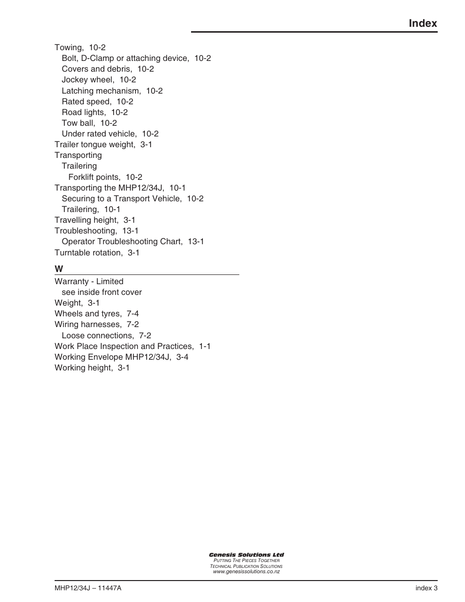Index | Snorkel MHP34J User Manual | Page 65 / 66