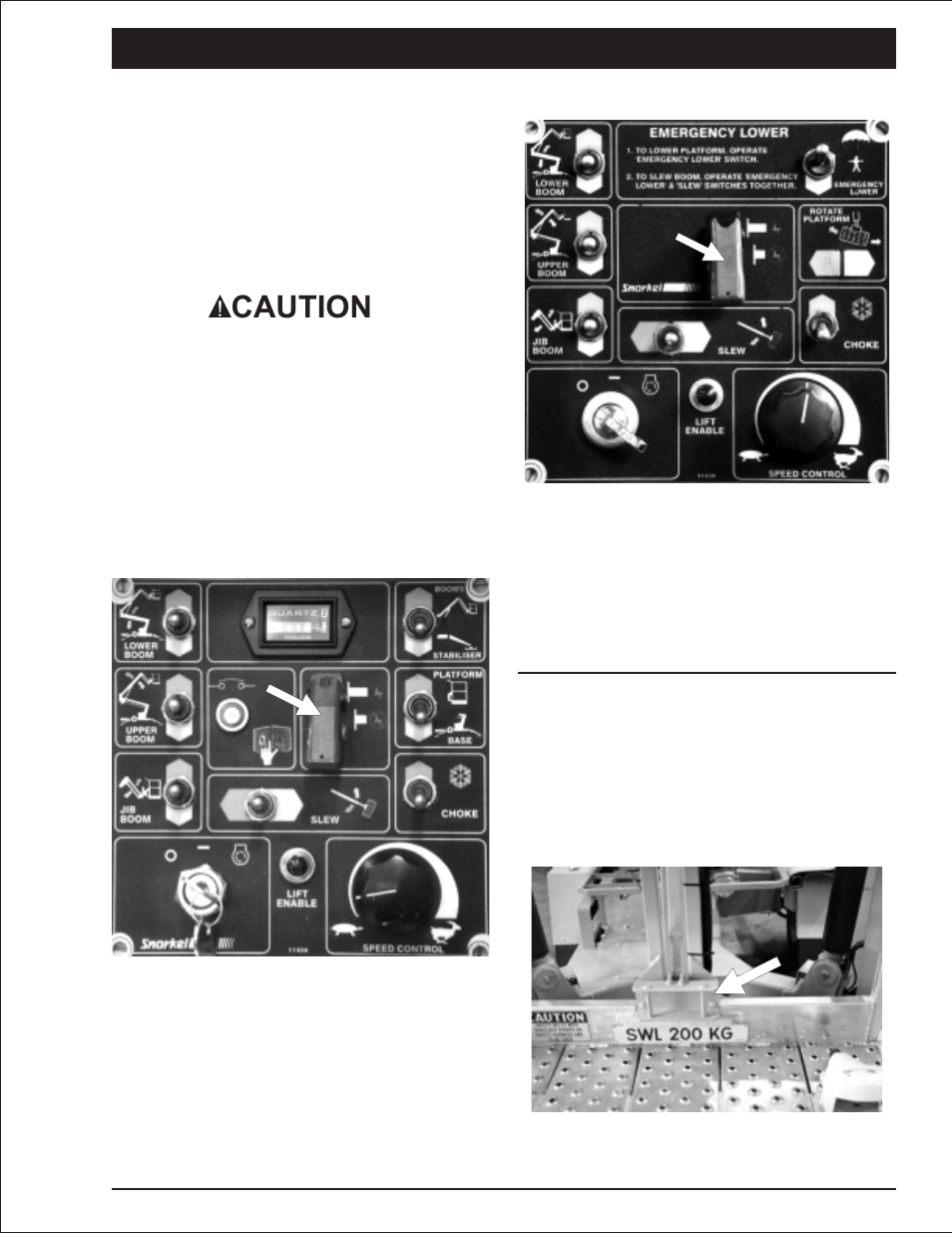 Safety devices, Safety device information 2-1, Emergency stop switches 2-1 | At ground control box 2-1, At platform control box 2-1, Other safety devices 2-1, Lanyard anchor points 2-1, Other safety devices, 2-1, Emergency stop switches, 2-1, Lanyard anchor points, 2-1 | Snorkel MHP34J(Bi-Energy Option) User Manual | Page 17 / 67