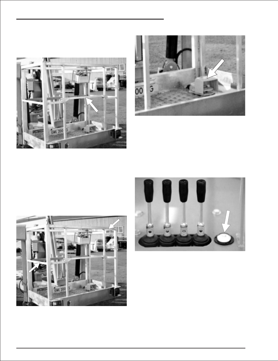 Gravity gate 2-2, Guardrails 2-2, Foot switch 2-2 | Bubble level 2-2, Bubble level, 2-2, Foot switch, 2-2, Gravity gate, 2-2, Guardrails, 2-2, Safety devices | Snorkel MHP34J(Bi-Energy Option) User Manual | Page 18 / 67