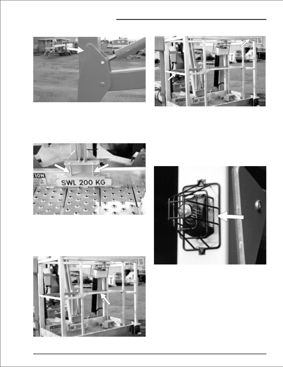 Lanyard anchor points 7-5, Platform gravity gate 7-5, Platform guardrails 7-5 | Flashing light (option) 7-5, Flashing light, 7-5, Light flashing, 7-5, Lanyard anchor points, 7-5, Boom welds, 7-5, Daily inspection and maintenance | Snorkel MHP34J(Bi-Energy Option) User Manual | Page 41 / 67