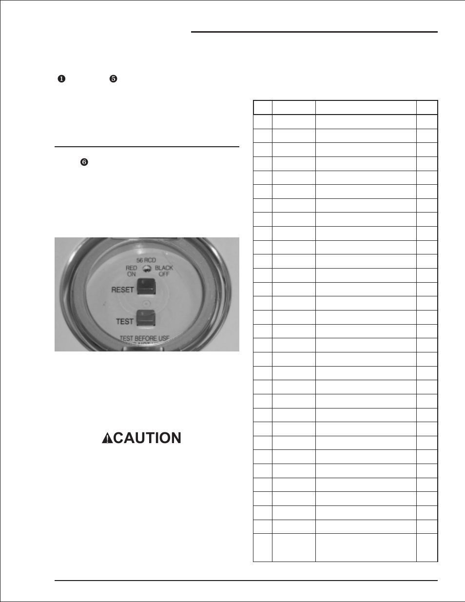 Ac outlet rcd / elcb (option) 7-7, Placards and decals 7-7, Standard placards and decals 7-7 | Ac outlet rcd/elcb, 7-7, Placards and decals, 7-7, Standard placards and decals, 7-7, Standard placards and decals -7, Caution, Daily inspection and maintenance | Snorkel MHP34J(Bi-Energy Option) User Manual | Page 43 / 67