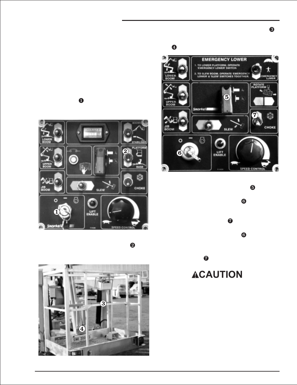 Starting from platform control box 8-3, Starting from platform control box, 8-3, Starting from platform control box -3 | Caution, Operation | Snorkel MHP34J(Bi-Energy Option) User Manual | Page 47 / 67