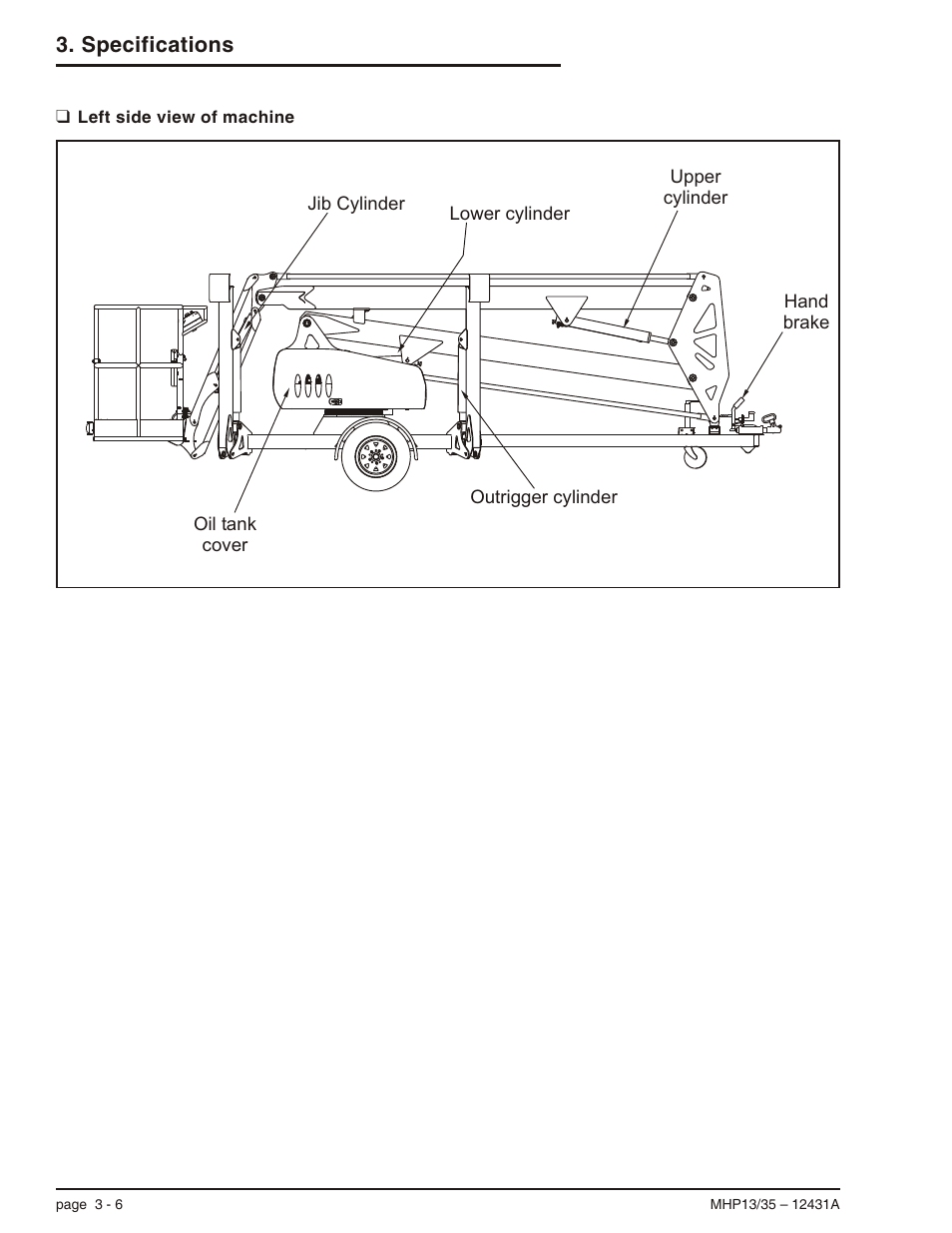 Left side view of machine 3-6, Left side view of machine, 3-6, Left side view of machine -6 | Snorkel MHP35 User Manual | Page 25 / 62