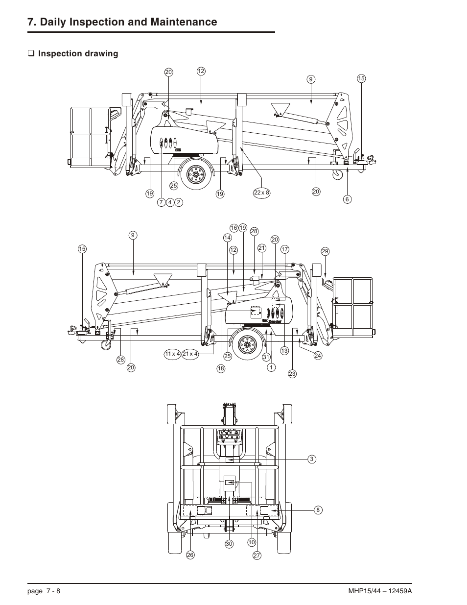 Inspection drawing 7-8, Inspection drawing, 7-8, Inspection drawing -8 | Daily inspection and maintenance, Inspection drawing | Snorkel MHP44 User Manual | Page 41 / 62