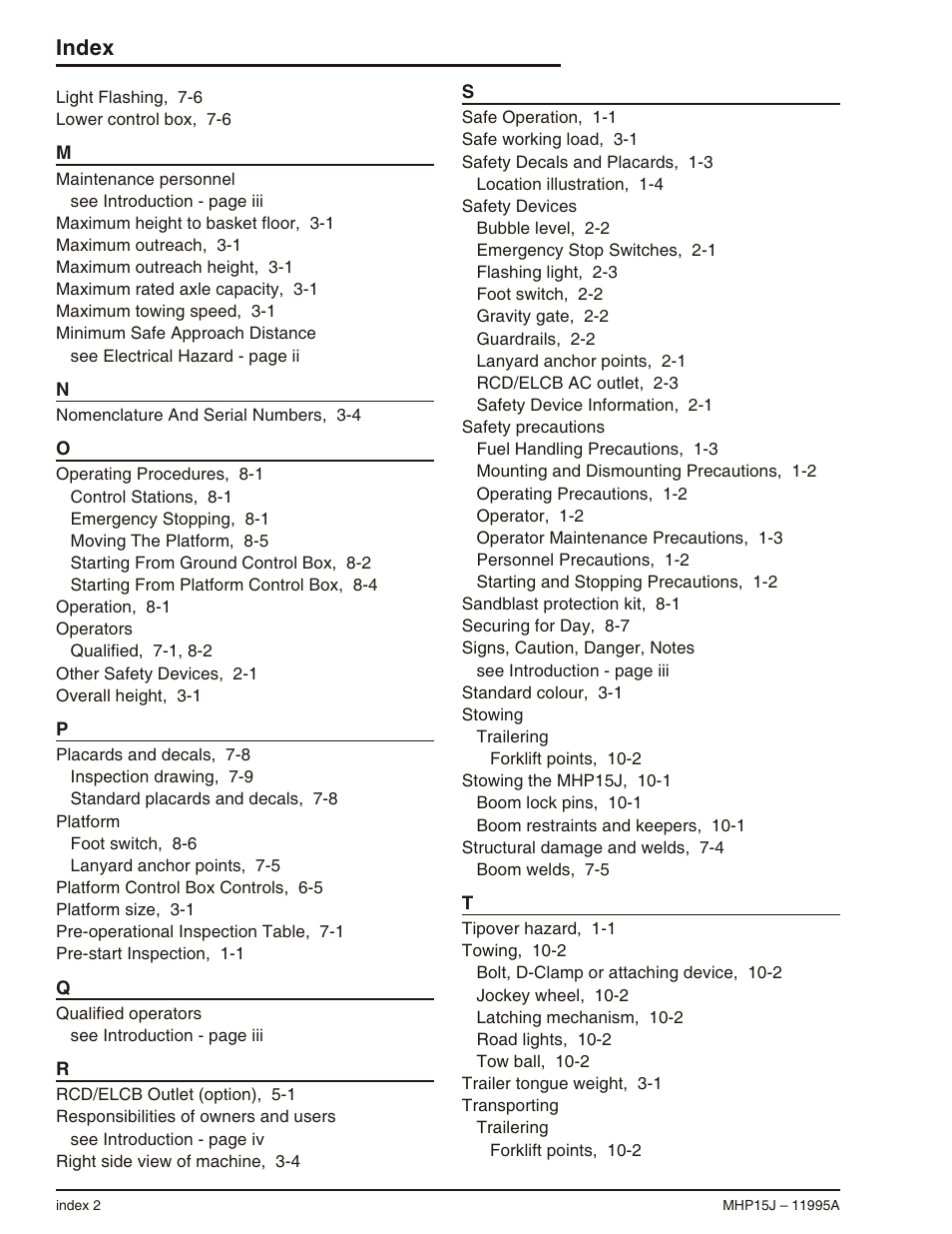 Index | Snorkel MHP15J User Manual | Page 68 / 70